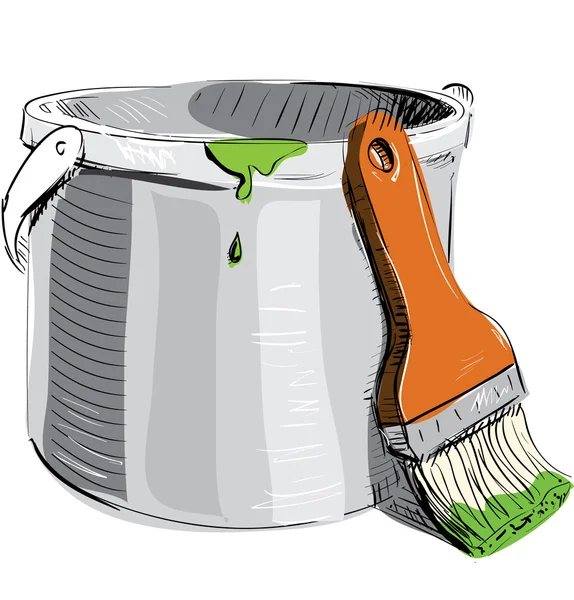 Paint bucket with brush — Stock Vector