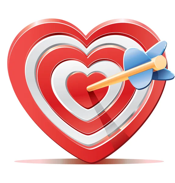 Red heart target aim with arrow — Stock Vector