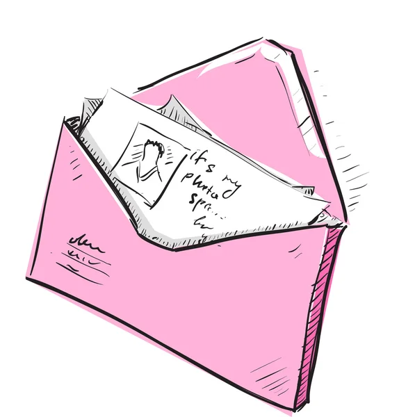 Letter and photos in pink envelope cartoon icon — Stock Vector