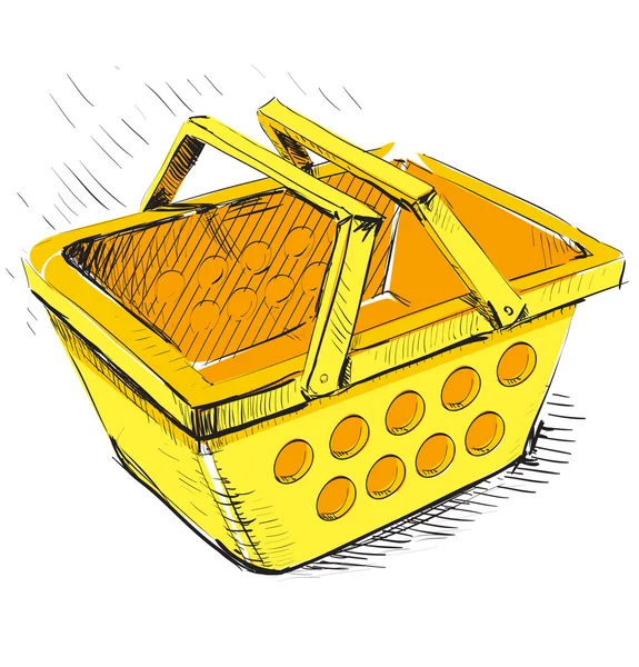 Πλαστικά ψώνια καλάθι σε κίτρινο χρώμα στην αγορά — Διανυσματικό Αρχείο