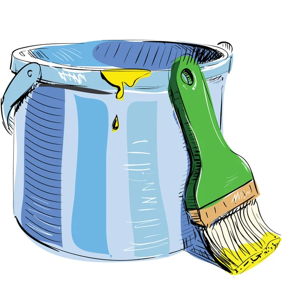 Bright paint bucket and brush — 스톡 벡터