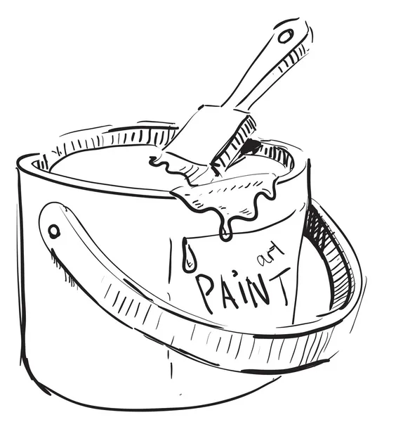 Cubo de pintura y pincel — Vector de stock