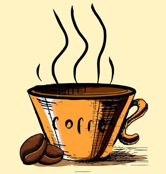 Filiżanka kawy podpisane z dwóch ziaren kawy — Wektor stockowy