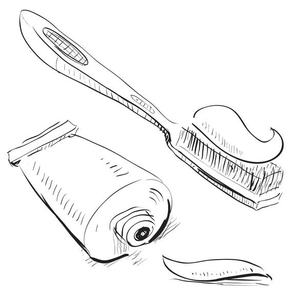 Tandenborstel en tandpasta. — Stockvector