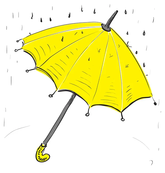 Yellow umbrella under the rain — Stock Vector