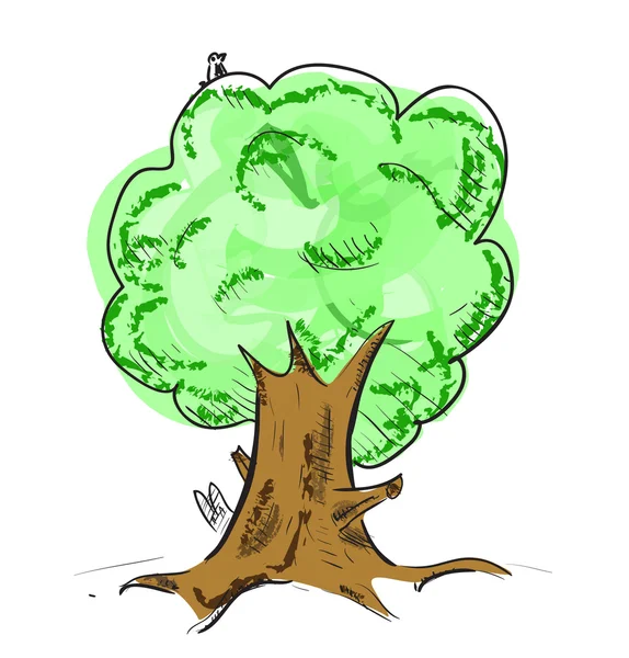 Bunter alter Baum mit versteckten Tieren Cartoon-Symbol — Stockvektor