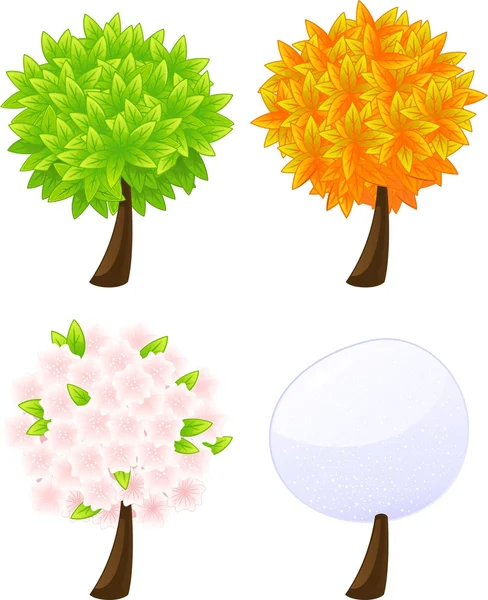 Δέντρα που απομονώνονται σε λευκό, σε διαφορετικές εποχές — Διανυσματικό Αρχείο