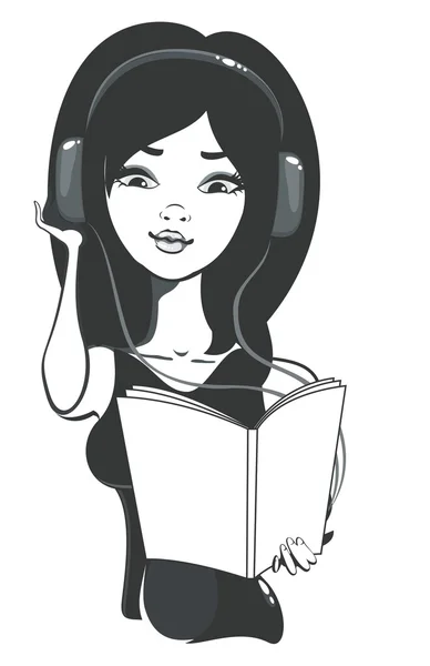 Mädchen liest Hörbuch — Stockfoto