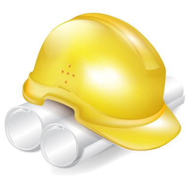 Construction hat and paper plans clipart