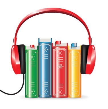 Stack of books and headphones clipart