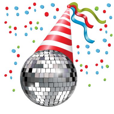 Disco ball with party hat clipart