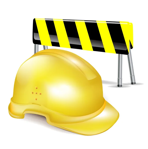 Capacete de construção difícil / chapéu e barreira sinal de atenção — Vetor de Stock