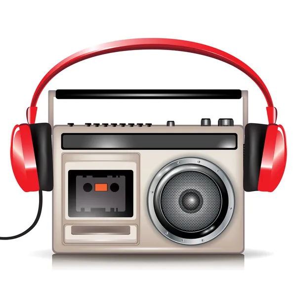 Retro casette reproductor de música y auriculares — Vector de stock