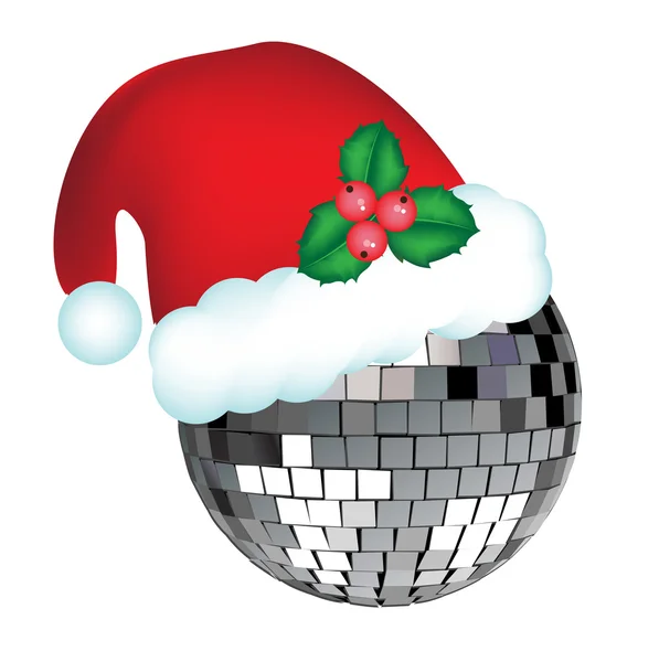 Bola de discoteca con sombrero de Navidad — Vector de stock