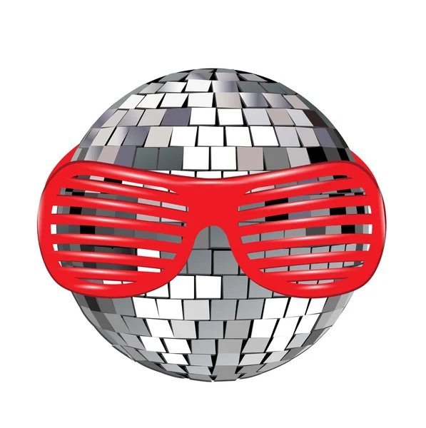Disco ball with red funky glasses — Stock Vector