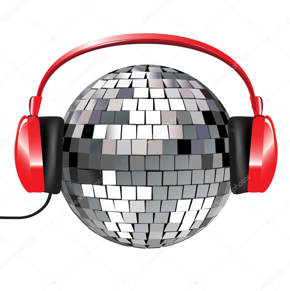 Disco ball with red music headphones