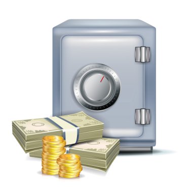 Safe with money and coins clipart