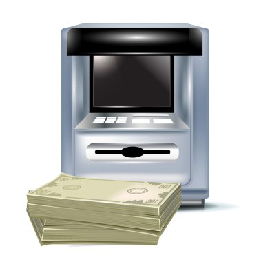 Atm machine and pile of cash clipart