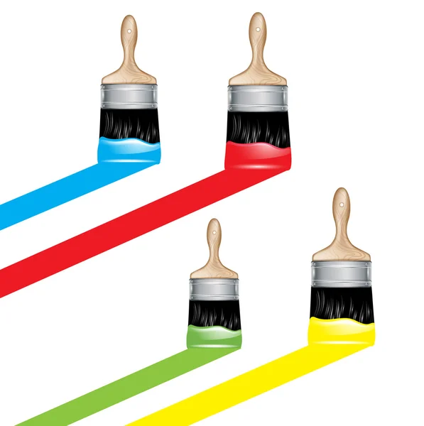 Pincéis coloridos e traços de tinta — Vetor de Stock