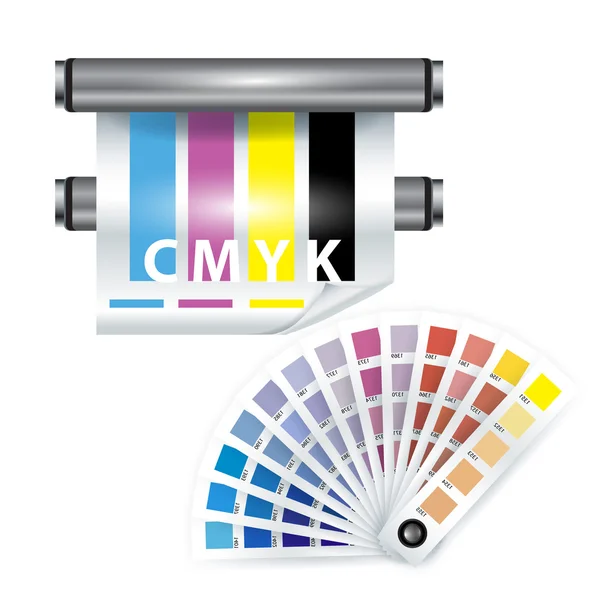 Elementos de impresión a color; selector de color e impresora — Vector de stock