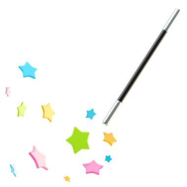 Black magic wand with stars isolated clipart