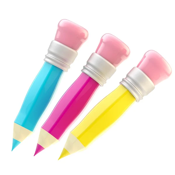 Conjunto de três lápis brilhante isolado — Fotografia de Stock