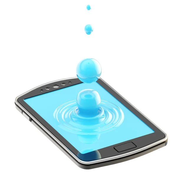Queda de líquido na superfície do smartphone — Fotografia de Stock