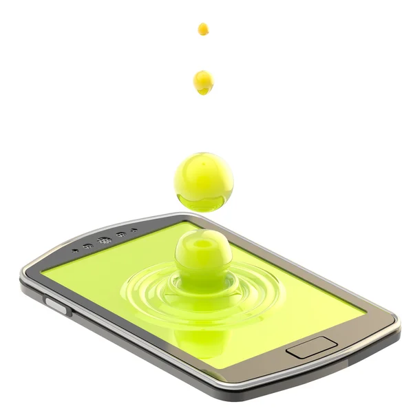 Gota de líquido en la superficie del teléfono inteligente — Foto de Stock
