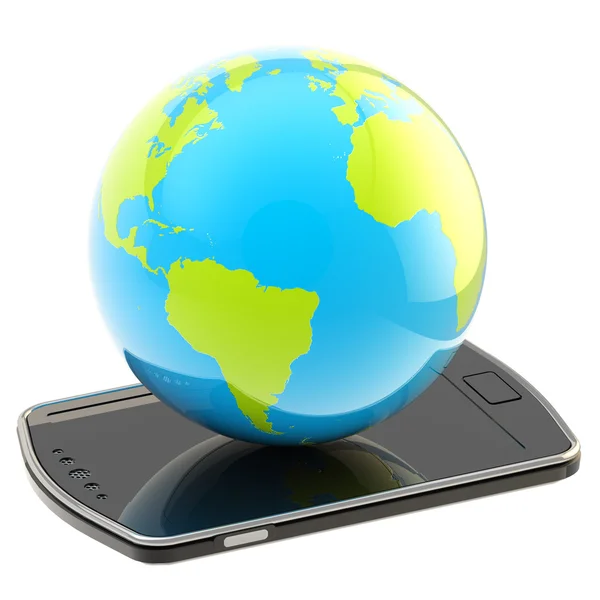 Earth globe op slimme telefoon scherm geïsoleerd — Stockfoto