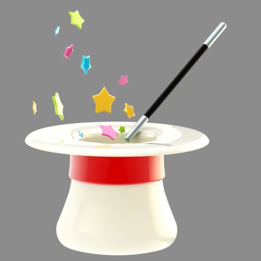 Magician's hat with a magic wand inside clipart