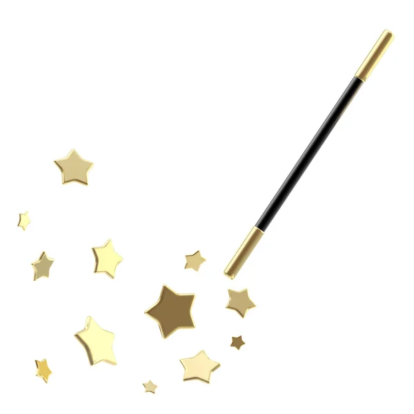 Černá kouzelná hůlka s hvězdami, samostatný — Stock fotografie