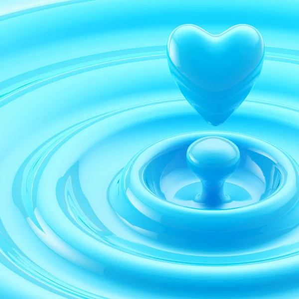 Kalp şeklinde bir dalgalar içinde sıvı damla — Stok fotoğraf