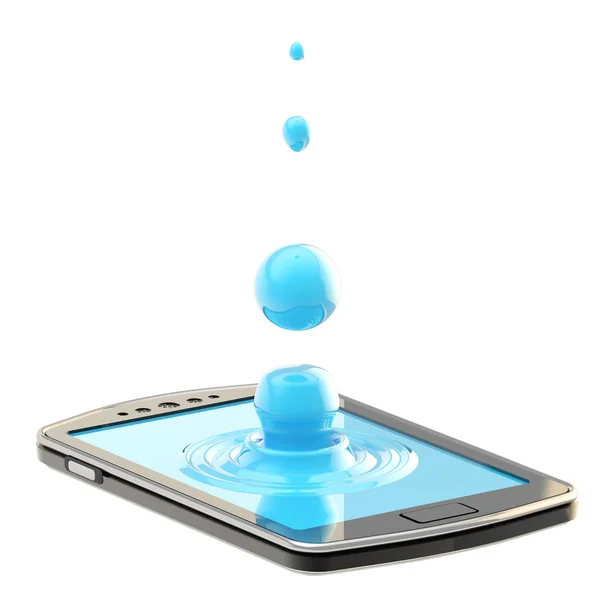 Liquid drop on the smartphone surface — Stock Photo, Image