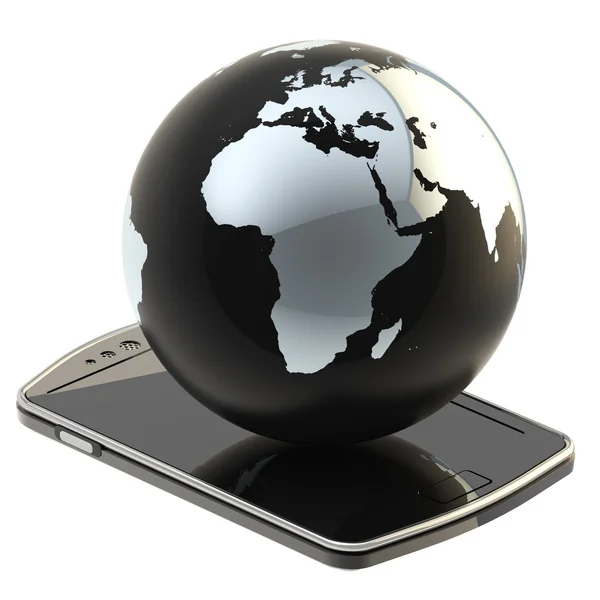 Earth globe on smart phone screen isolated — Stock Photo, Image