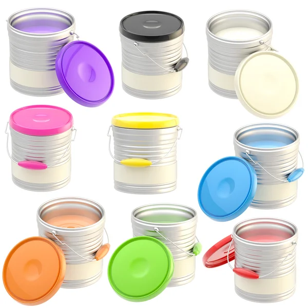 stock image Set of nine glossy paint buckets isolated