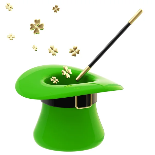 St. Patrick hat with magic wand inside — Stock Photo, Image