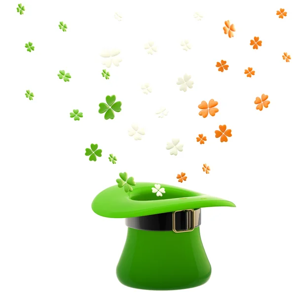 St. Patrick hat with clover leaves — Stock Photo, Image