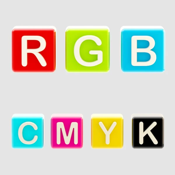 Rgb 和 cmyk 符号所作的块 — 图库照片