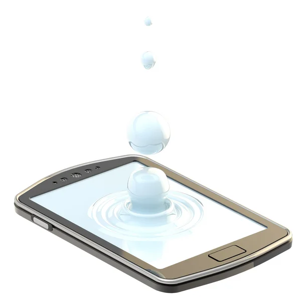 Goutte de liquide sur la surface du smartphone — Photo