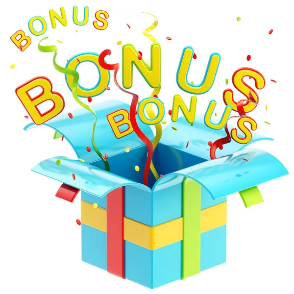 Wort "Bonus" in einer Geschenkbox — Stockfoto