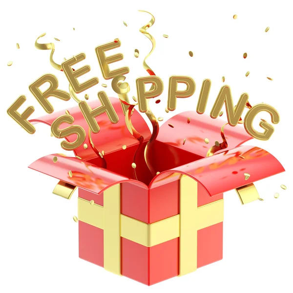Wort "kostenloser Versand" in einer Geschenkbox — Stockfoto