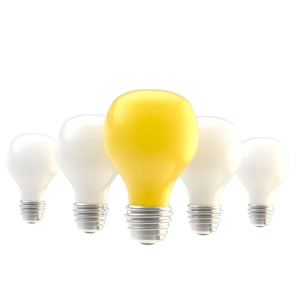 Fila de lâmpadas como concepção de líder — Fotografia de Stock