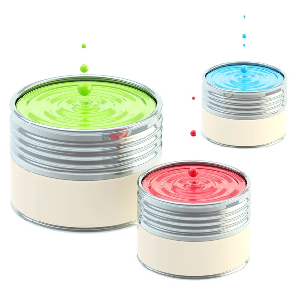 RGB colored buckets of paint isolated — Stock Photo, Image