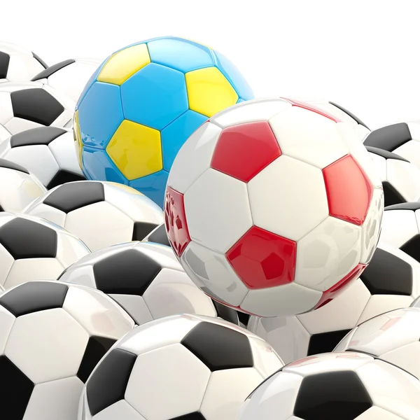 Pilha de bolas de futebol como fundo — Fotografia de Stock