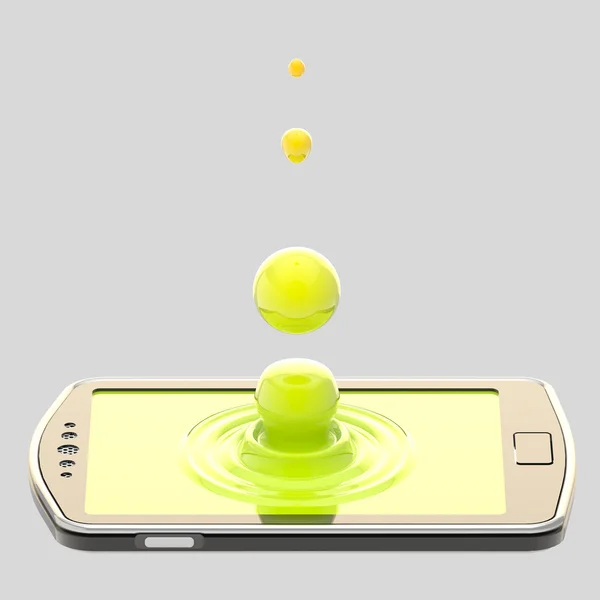 Smartphone yüzeyinde sıvı damla — Stok fotoğraf