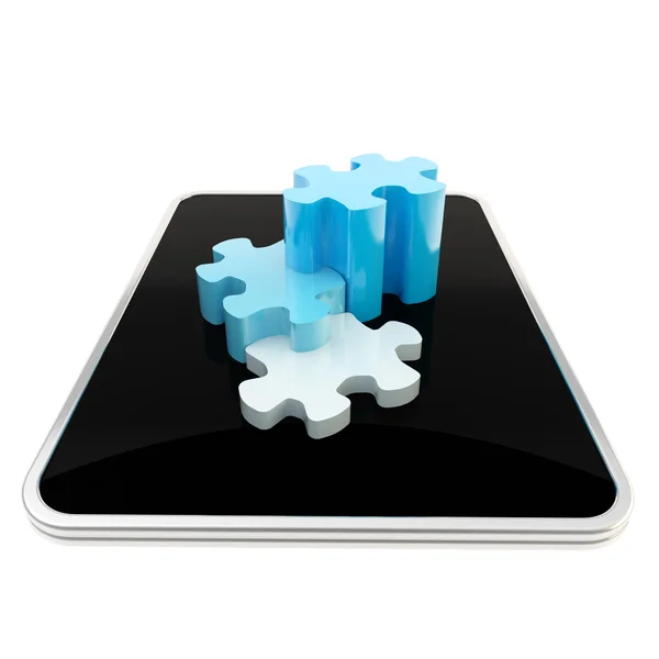 Pièces de puzzle sur écran de pad mobile — Photo