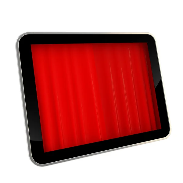 Mobile pad with curtains as screen — Stock Photo, Image