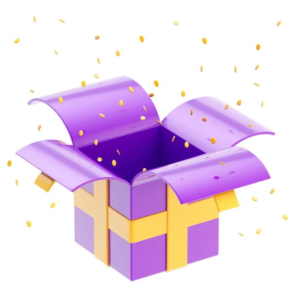 Gift box with ribbon, confetti isolated — Stock Photo, Image