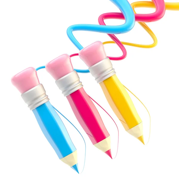 Tres lápices con sendero colorido — Foto de Stock