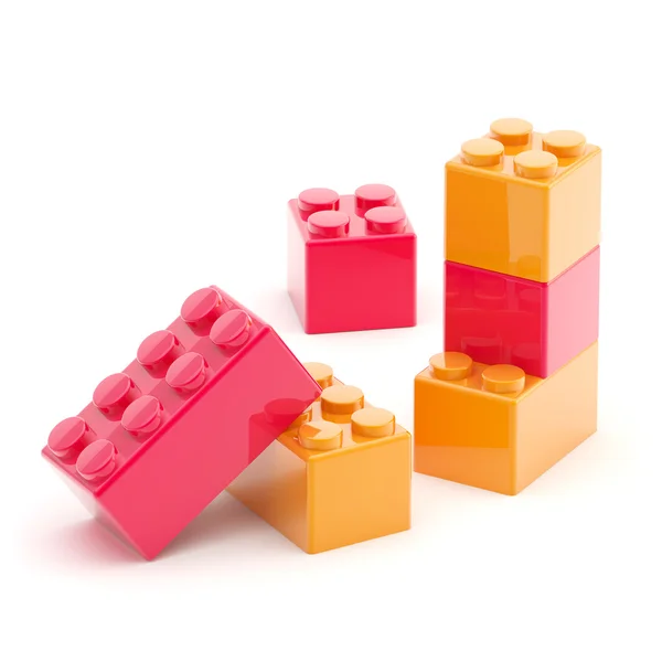 Toy construction brick blocks on white — Zdjęcie stockowe